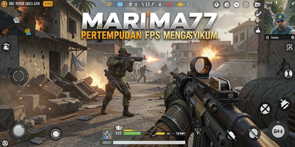 Tampilan gameplay menegangkan di pertempuran FPS MARIMA77.